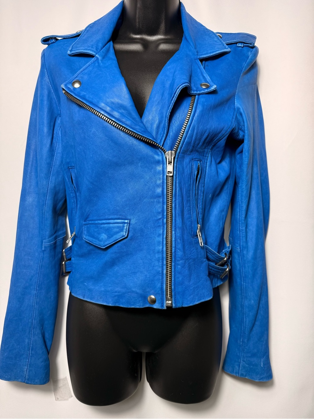 IRO Ashville Cobalt Blue Lamb Leather Moto Jacket Size 2